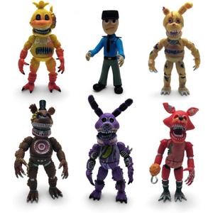 Toysvill Inspired by Five Nights at Freddy Game Action Figures Collection Toys (FNAF) Toy, Set 6 pcs, Height 6in [Nightmare Foxy, Freddy, Bonnie, Fazbear, Chica and Human Security] with Masks