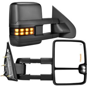 YITAMOTOR Tow Mirrors Compatible with 2014 2015 2016 2017 2018 Silverado Sierra 1500 2500HD 3500HD, Towing Mirrors Side Mirrors with LED Turn Signals Clearance Light Power Heated Folding Telescoping (Black-Dotted Light)