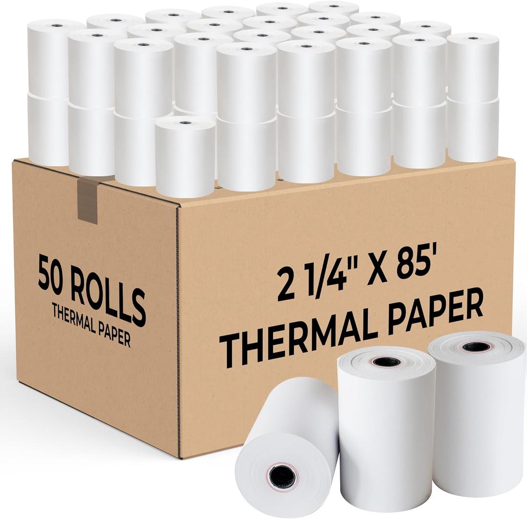 2 1/4 X 85 Thermal Paper Rolls -50-Pack for Square & Credit Card Terminal, Thermal Printer Paper, Thermal Receipt Paper,Thermal Receipt Paper 2 1/4 Credit Card Paper, Clover Receipt Paper & Verifone
