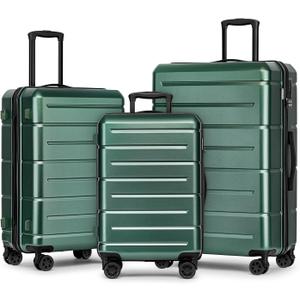 KYME Luggage Sets 3 Piece Hardshell 20"/24"/28" Suitcase with Wheels Hardside Suitcase Set with TSA Lock Large Travel Luggage Set for Men Women Green