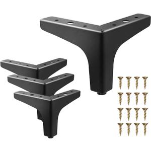 AODIOU Furniture Legs Metal Feet: Cabinet Legs 4 Inch Triangle Feet Replacement Dresser Legs Set of 4 (Black)