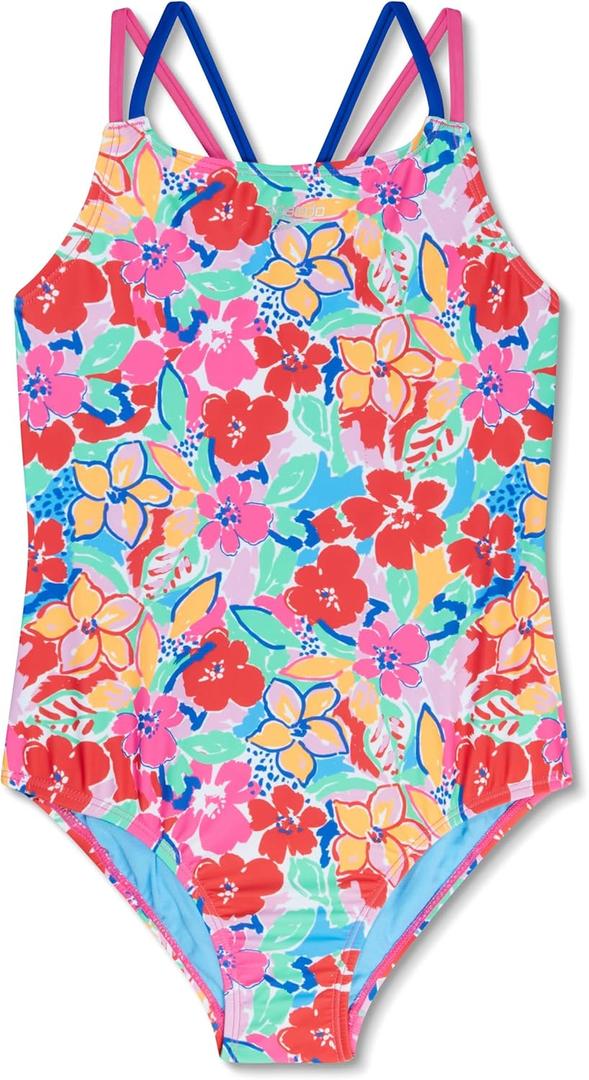 Speedo Girl's Swimsuit One Piece Thin Straps (16, Fauve Floral)