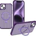 Compatible with Striped iPhone 13/14 Case with Stand,6.1" Purple