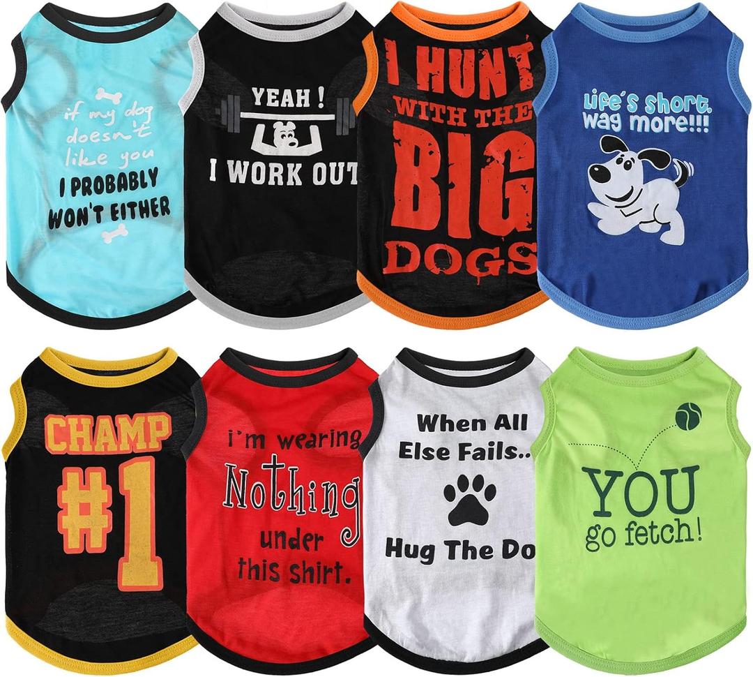Saintrygo 8 Pieces Dog Shirts Pet Printed Clothes with Funny Letters Summer Pet T Shirts Cool Puppy Breathable Dog Outfit Soft Sweatshirt Cats(Cute Pattern,Small)