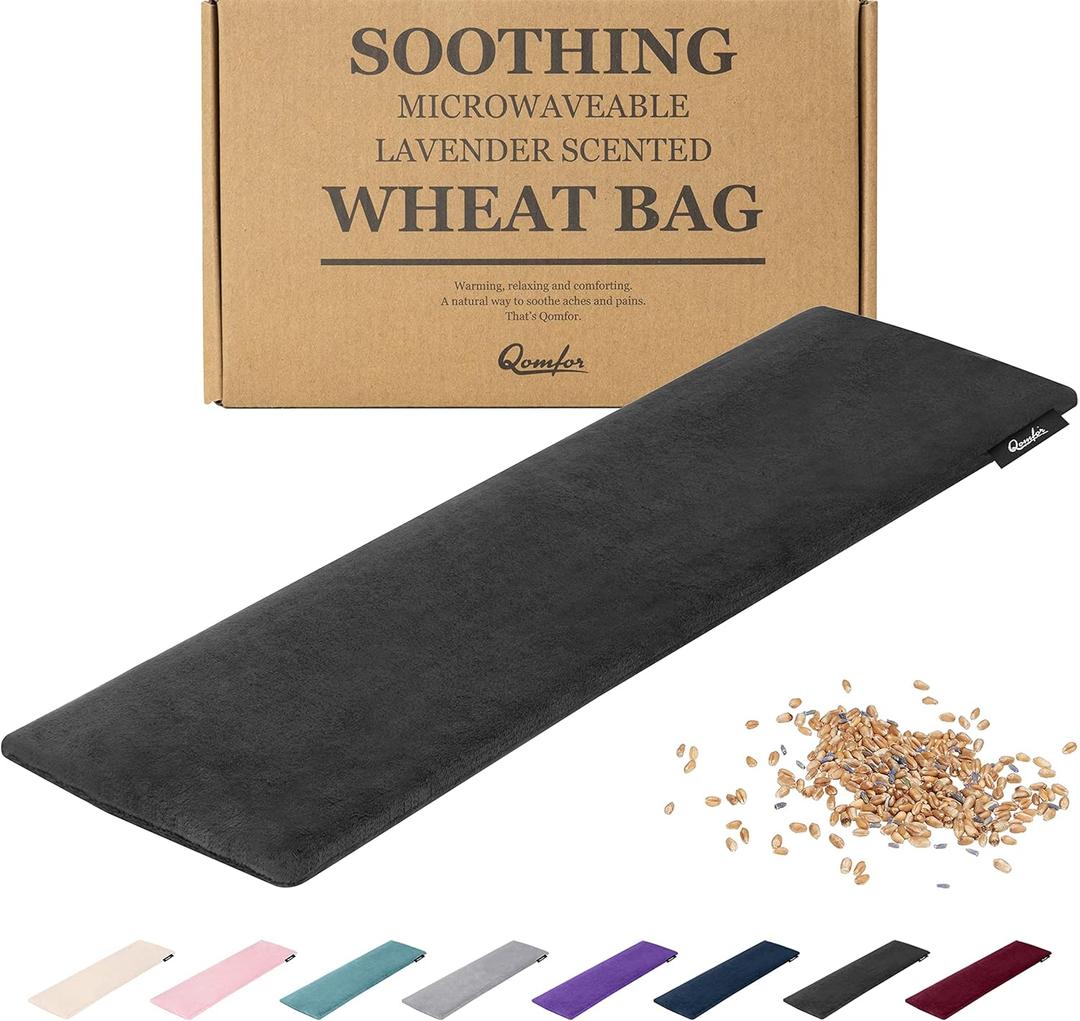 Qomfor Microwave Heating Pad - Large Microwavable Wheat Bag Heat Pack for Neck and Shoulders, Pain Relief, Back Pain, Arthritis, Period Cramps - Reusable Lavender Heating Pad (Black)