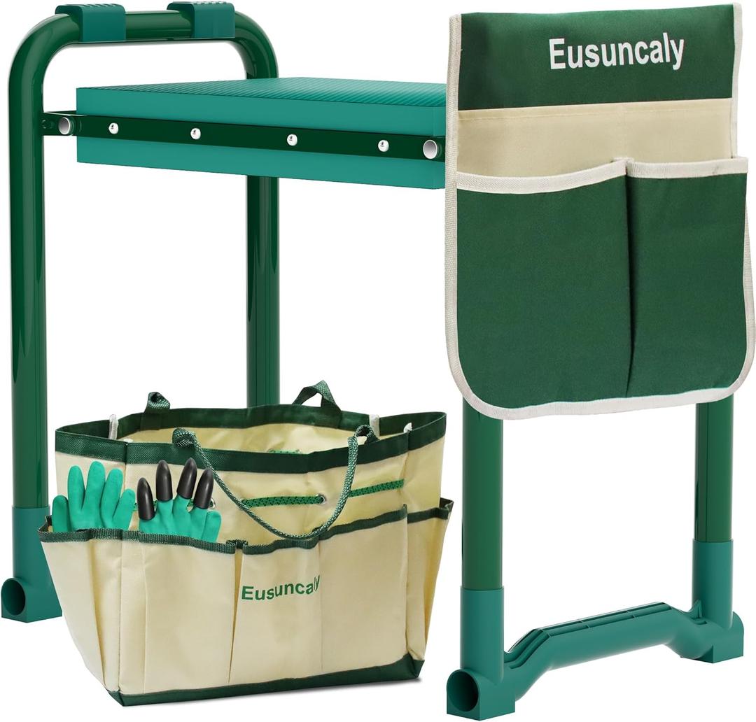 Foldable Garden Kneeler Seat Heavy Duty,Portable Garden Stool with Tool Bags,Widened 10.2" Thick Kneeling Pad,Gardening Bench Gifts for Parents,Gardener,Horticulturist,Green