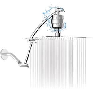 Filtered Shower Head with Adjustable Extension Arm, Rain High Pressure Showerhead with 20-Stage Shower Filter for Removing Chlorine and Harmful Substances (10 Inch, Chrome Finish)
