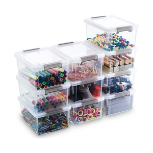 Citylife 1.3 QT 10 Pack Small Storage Bins Plastic Storage Container Stackable Box with Lids for Organizing, Clear White