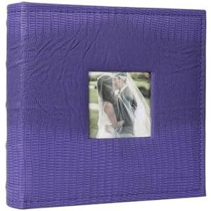 RECUTMS Photo Album with Memo Hold 100 4x6 Photos with Memo Areas, Slip in Pockets PU Leather Cover Small Photo Book with Front Window for Memories Couple Kids Family Pictures (Purple)