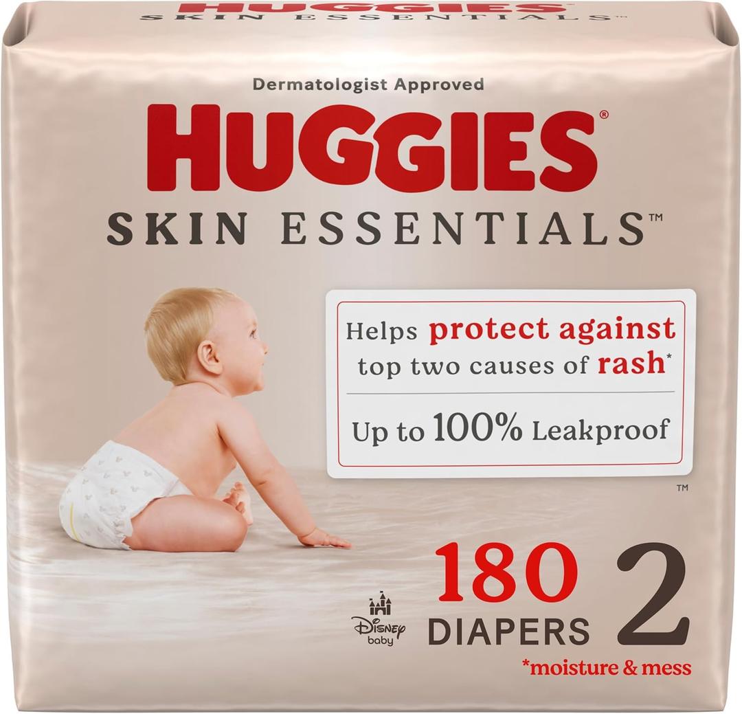 Huggies Size 2 Diapers, Skin Essentials Baby Diapers, Size 2 (12-18 lbs), 180 Count (3 Packs of 60) Huggies Size 2 Diapers, Skin Essentials Baby Diapers, Size 2 (12-18 lbs), 180 Count (3 Packs of 60)