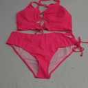 SOLY HUX Women's Plus Size Bikini Set Sexy Swimsuit Lace Up Tummy Control 2 Piece Bathing Suit (3X-Large Plus, Hot Pink)
