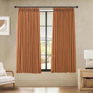 LIMON HOME Burnt Orange Linen Curtains 63 Inch Length 2 Panels for Living Room,Soft Thick Linen Textured Kitchen Window Drapes Semi Sheer Light Filtering Terracotta Pinch Pleated Boho Decor