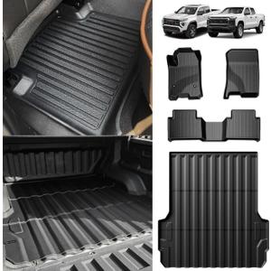 TripleAliners for 2023 2024 2025 Colorado & Canyon Truck Bed Mat and Floor Mats Front Rear Full Set Liners All Weather TPE Accessories (Bed Mat+Floor Mats)