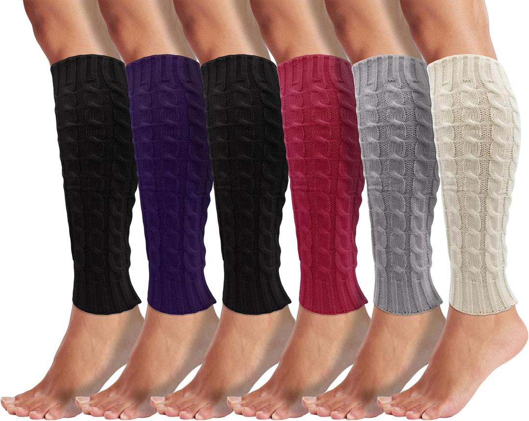 Leg Warmers for Women, 6 Pairs Knee High Cable Knit Warm Thermal Acrylic Winter Sleeve