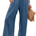 ANRABESS Women Linen Palazzo Pants Summer Boho Wide Leg High Waist Casual Lounge Pant 2025 Beach Travel Vacation Outfits (Small, Deep Blue)
