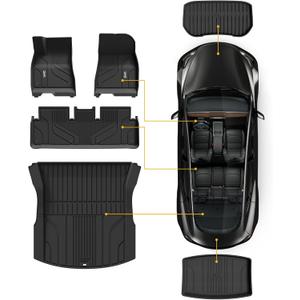 3W Floor Mats and Cargo Liner Fit for 2024 2025 Tesla Model 3 Highland New Generation, Full Set Black Floor Mats and Trunk Cargo Liner Mat with Air Freshener Custom Fit for New Version Tesla Model 3