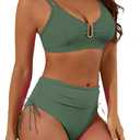 2 Piece Bikini Set U-Wire Curvy Modest Swimsuit for Women High Waisted Tummy Control 2026 Beach Swim Bathing Suits (Army Green)