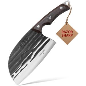 Ancient Forged Knife Meat Cleaver: 6.7 Inch High Carbon Stainless Steel Serbian Kitchen Knives Full Tang Pakkawood Handle Outstanding Butcher Chopper