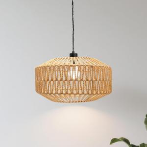 Farmhouse Chandelier Light Fixture, Rattan Boho Chandeliers, Hand Woven Pendant Light with Height Adjustable, Rustic Hanging Lighting for Living/Dining Room, Kitchen Island, Bedroom (Medium)