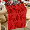 Christmas Trees Elk Table Runner 13 x 72 Inch Red Christmas Soft Plush Faux Fur Jacquard Table Runner Xmas Holiday Decoration for Home Kitchen Dining Party Decor Indoor Outdoor