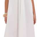 Women Flowy Maxi Dress Ruched Sleeveless Long Dress Vacation Fashion Summer Casual Loose Fit Sundress with Pockets (Medium, White)