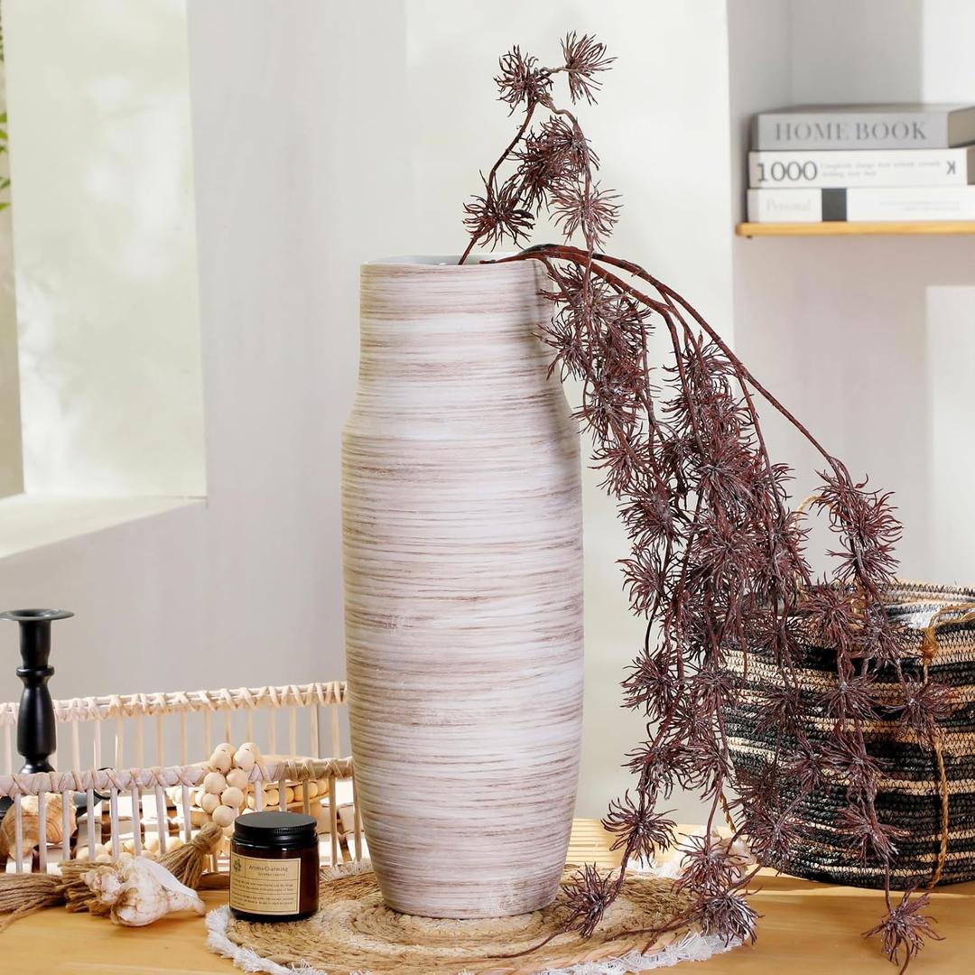 ALMA 17 inch Extra Tall White Ceramic Vases for Centerpieces Farmhouse Living Room Floor, Boho Pampas Grass Vase for Fireplace Mantel Decor, Modern Minimalist Rusic Floor Vase for Organic Home Decor