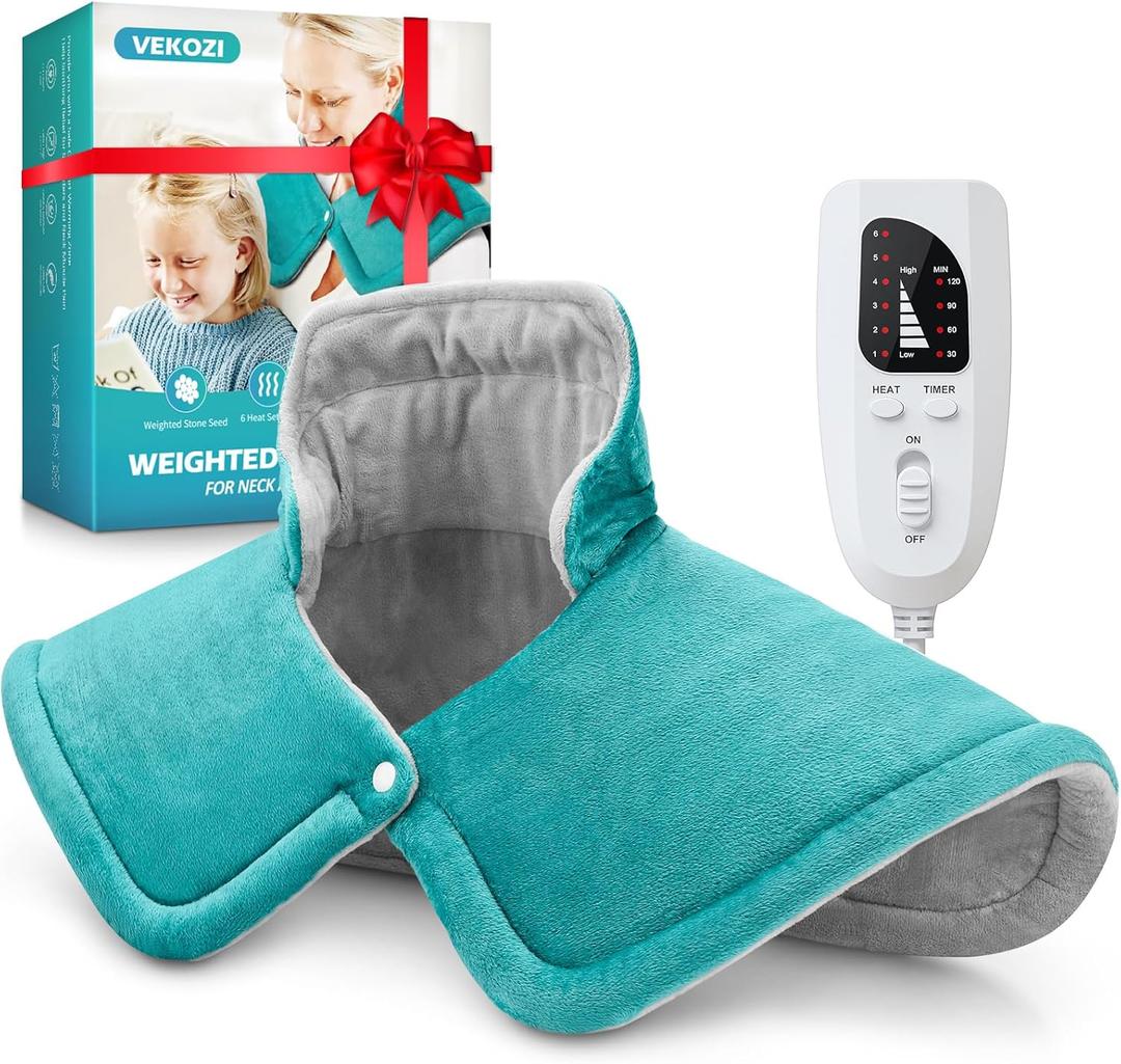 Heating Pad for Neck and Shoulders and Back, Christmas Birthday Gifts for Women Mom Wife Men Dad, Mothers Day Gifts, Weighted Neck and Shoulder Heating Pads, 6 Heat Settings 4 Auto-Off,17"x23" Blue