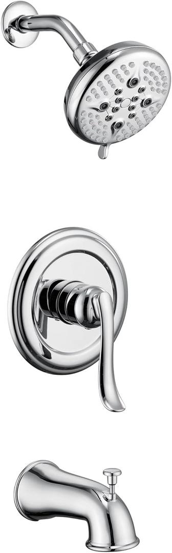 ELLO&ALLO Shower Faucet Set with Valve, Single Handle Tub and Shower Faucet Combo Set, Chrome (Valve Included)