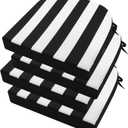 idee-home Outdoor Chair Cushions Set of 4, Thick 19" x 19" x 3" Outdoor Seat Cushion Waterproof for Patio Furniture with Ties, Patio Chair Pads Dining Black Stripes