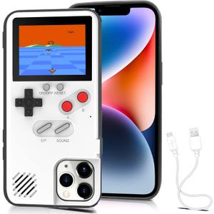 Game Phone Case, 168 Built-in Small Video Games, White, Compatible with iPhone 15 Plus