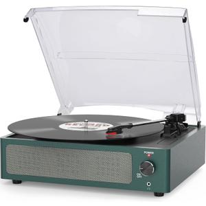 Record Player for Vinyl Turntable with Built-in Wireless Receiver & 2 Stereo Speakers 3 Speed 3 Size LP Players Portable Turntables for Vinyls Records Headphone AUX RCA Auto Stop New Sleek Dark Blue