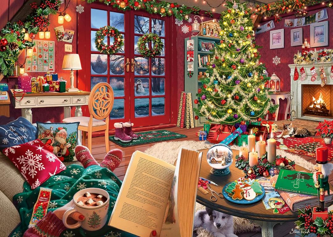 Ravensburger Cozy Christmas - 500 Piece Large Format Puzzle for Adults - Warm Holiday Gathering - Perfect for Winter Evenings