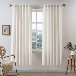 DriftAway Ivory Linen Curtains 63 Inches Long for Living Room Thick Semi Sheer 2 Panels Farmhouse 3 Inch Rod Pocket Back Tab Boho Rustic Light Filtering Window Drapes for Bedroom Privacy Assured