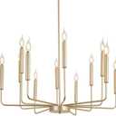 Qamra Modern Farmhouse Gold Chandelier for Dining Room, 12-Light Rustic Candle Chandelier Light Fixture, Industrial Hanging Chandeliers Lighting for Living Room, Kitchen, Staircase, Entryway, Foyer