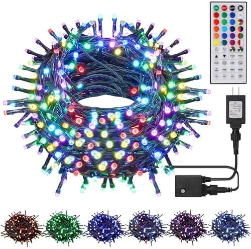 HOME LIGHTING 66ft Christmas Decorative Mini Lights, 200 LED RGB Changing 8 Functional Green Wire Fairy Halloween Lights, Plug in Indoor Outdoor Xmas Wedding Party Decor