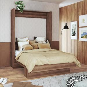 Oakland Living Easy-Lift Queen Murphy Wall Bed in Natural Brown Wood Grain with Shelf