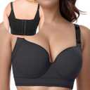 JishinGal Womens Push Up Bra Full Coverage Seamless Underwire Hide Back Fat, Wide Straps, Smooth Uplift T-Shirt Bra, 48C, Black)