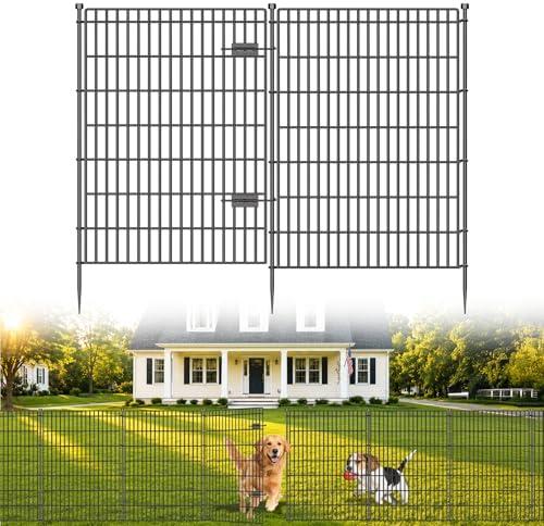 10 Panels No Dig Garden Fence with Gate, 48in(H) × 26.25ft(L) Decorative Metal Outdoor Dog Fence, Rustproof Pet Fencing for Yard, Patio, Flower Bed -Temporary Fencing| Easy to Install