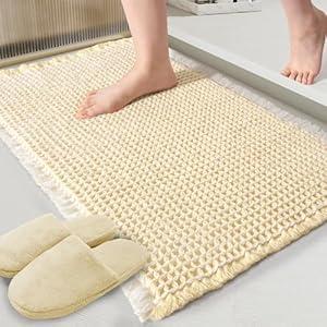 ZALL Tan Waffle Bath Mat,Super Absorbent Non Slip Bathroom Rug,Brown 24x36inch,Machine Washable Ultra Soft Floor Mats