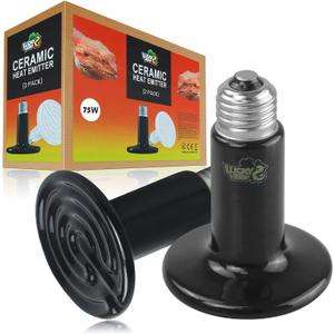 LUCKY HERP 75W Ceramic Heat Emitter, Reptile Heat Bulbs, Ceramic Heat Lamp for Reptiles, Amphibian, Chicken, Dog, Cat (2-Pack)