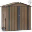 DWVO 6x4ft Metal Outdoor Storage Shed, Waterproof Tool Shed Heavy-Duty Storage Unit with Lockable Door and Vents, Ideal for Bicycles, Tools, Lawnmowers, Backyards, Patios, Lawns - Brown