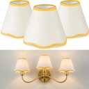 VIHOSE Set of 3 2.9" Top x 5.9" Bottom x 5.1" Height Lamp Shade with Petal Edge Set of 3 Chandelier Shades Fabric Scalloped Lampshade for Floor Wall Lamps Table Living Room Bedroom (Yellow Edge)