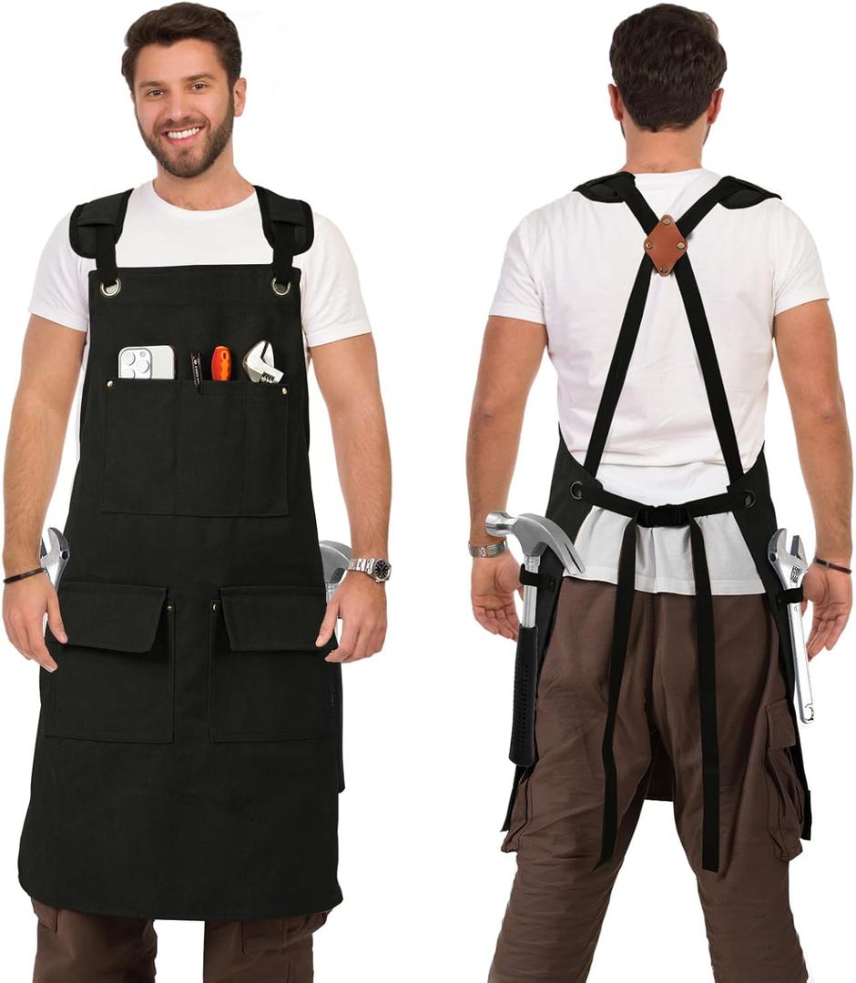 DILLMAN Woodworking Apron for Men Shop Apron Thick Canvas Work Apron with Tool Pockets (Black)