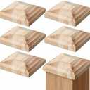 Hosuly 6 Pcs 4 x 4 (Actual 3 5/8) Wood Fence Post Cap Rot Resistant Cedar Deck Newel Post Caps for Outdoor Wooden Fences, Pyramid Style