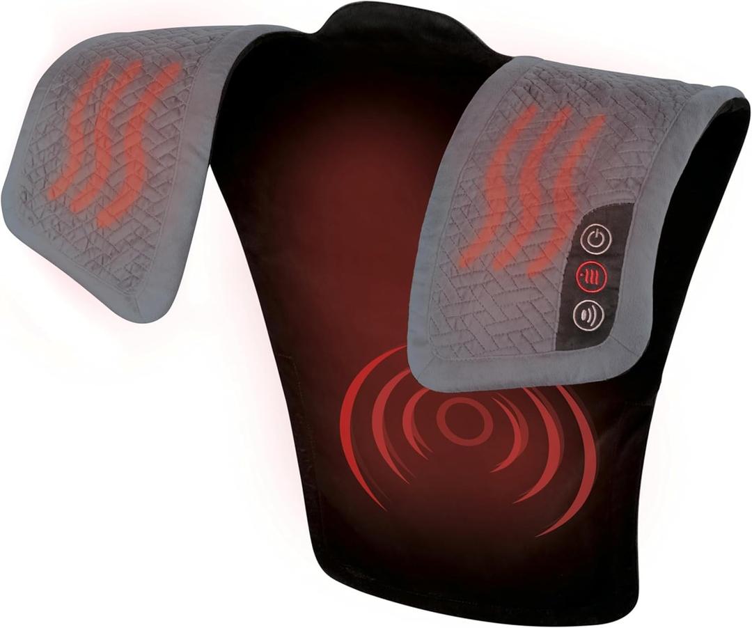 Homedics Vibration Heated Shoulder Massager Wrap, Comfort Pro Elite, Soft Fabric, Tension Relief, 2 Speeds & Styles, Long, NMS-450H
