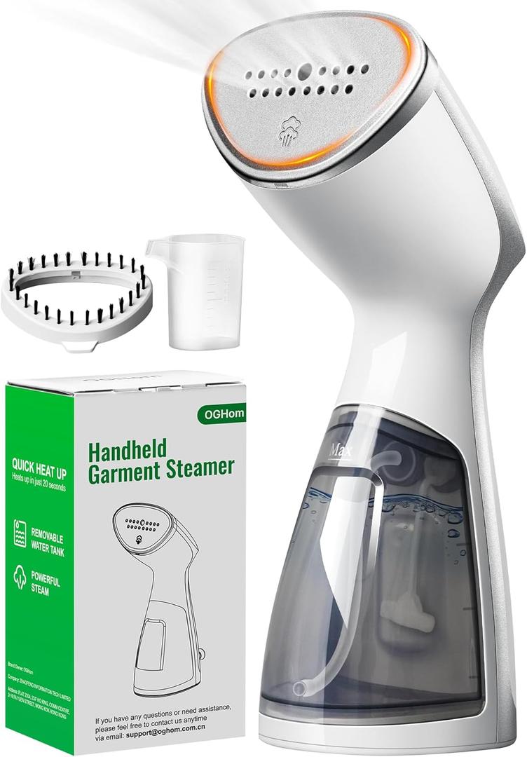 OGHom Portable Travel Handheld Steamer for Clothes, Garment Wrinkle Remover, 1000W Strong Penetrating Fabric Steamer, for Home, Office, Travel (ONLY FOR 120V) -White