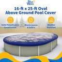 Blue Wave Gold 15-Year 16 ft x 25 ft Oval Above Ground Pool Cover for Winter Durable & Weather-Resistant Polyethylene 4 ft Overlap, Black Underside, Reinforced Grommets, Winch, Cable Royal Blue