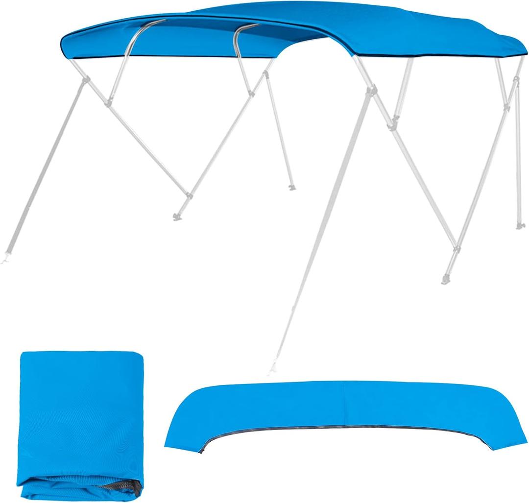 4 Bow Bimini Top Replacement Cover Waterproof 600D Sun Shade Boat Canopy with Storage Boot,Blue/Gray 54''-103''W x 96''L x 54''H
