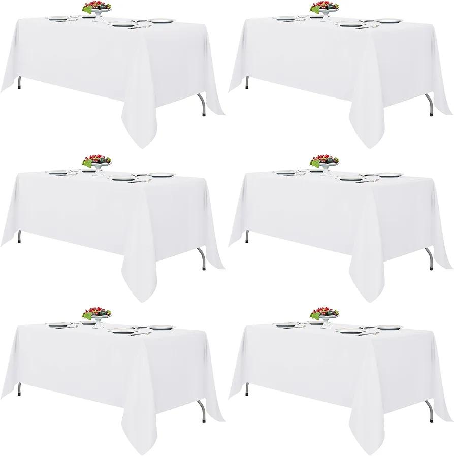 Fitable White Tablecloths for Rectangle Tables, 6 Pack - 70 x 120 Inches - Reusable and Washable Table Clothes for 6-8 Ft Tables, Polyester Fabric Table Covers for Wedding, Party, Banquet