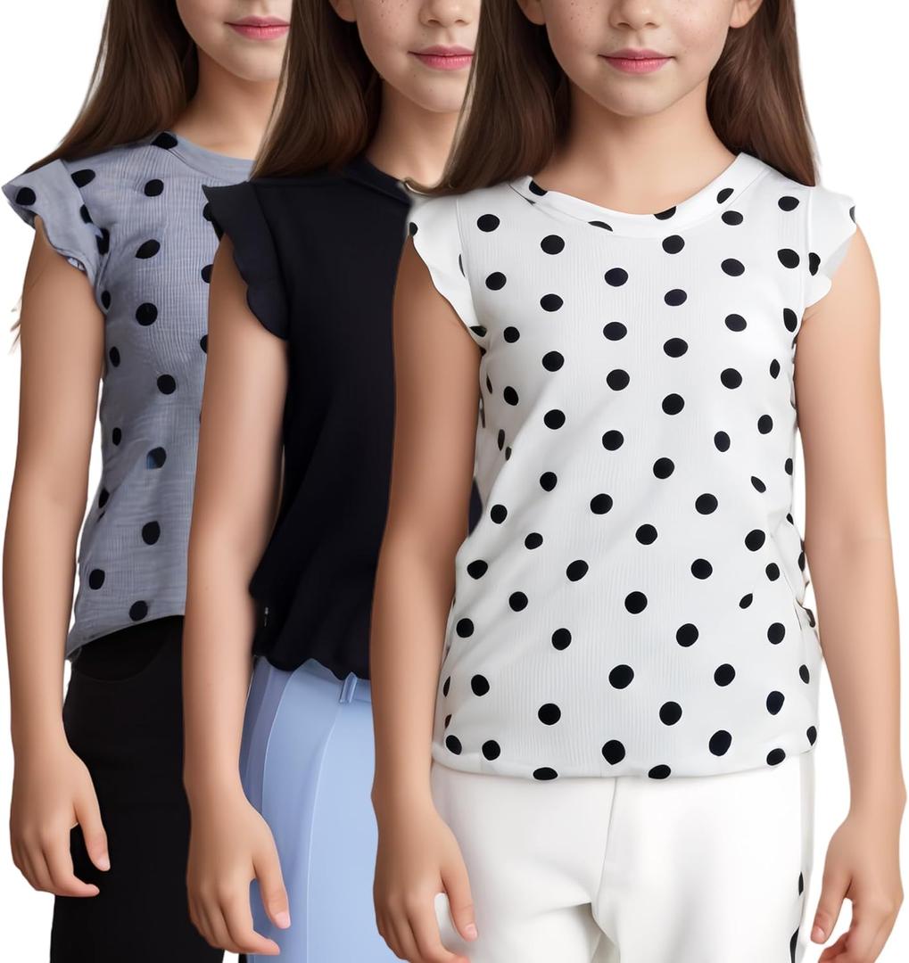 3-Pack Girls Dance & Gymnastics Tank Tops with Buckle Trim Everyday Casual & Versatile Wear for 4-10Y (5-6 Years, Black White Grey)